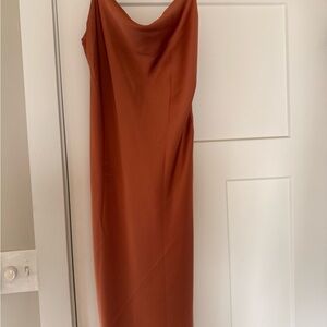 Elegant Orange Brown Cowl Neck Slip Dress